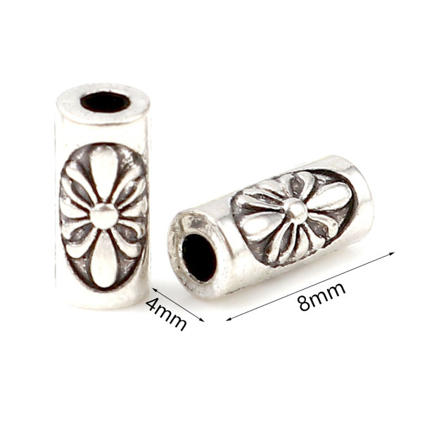 PS11733835 – Lot de 4 ou 8 Perles Intercalaires Tubes travaillés 8mm – Métal Finition Argent Antique
