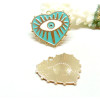 Pendentifs médaillons Cœur  Amulette, œil de la protection émaillé 28mm Bleu Turquoise base doré