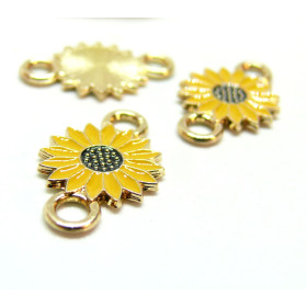 Connecteurs Marguerite Résine Émaillée 13mm Jaune Base Doré
