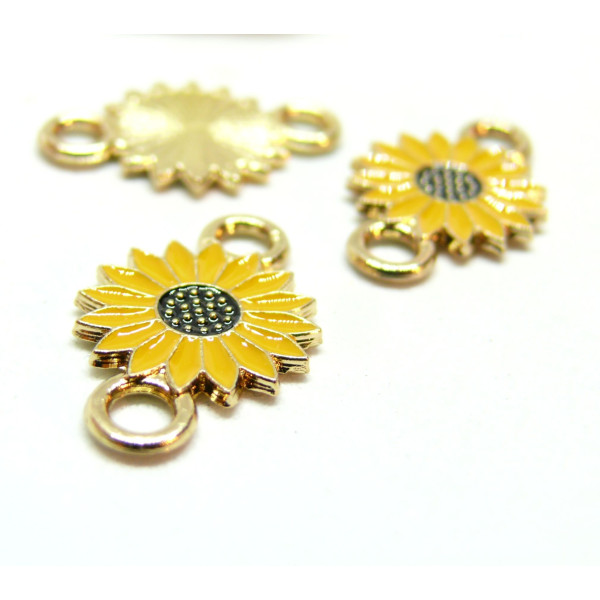 Connecteurs Marguerite Résine Émaillée 13mm Jaune Base Doré