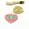 Pendentifs médaillons Coeur  Amulette, oeil de la protection émaillé 28mm Rose base doré