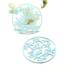 Estampes Pendentifs Oiseau sur branche 31mm métal finition Bleu Ciel
