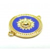 Connecteur Médaillon Fleur 15mm résine émaillé Bleu Royal en Cuivre placage Doré 18KT  pour création de bijoux raffinés