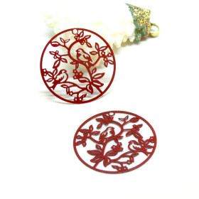 Estampes Pendentifs Oiseau sur branche 31mm métal finition Rouge