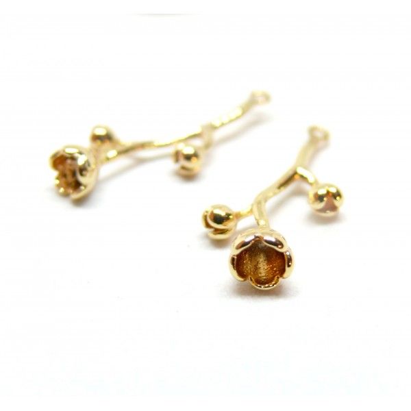 Pendentifs Fleur sur Tige 23mm – Cuivre Doré à l'or fin 18K