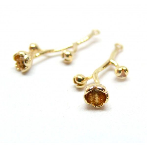 Pendentifs Fleur sur Tige 23mm – Cuivre Doré à l'or fin 18K