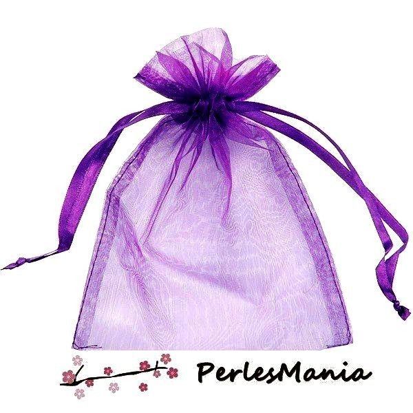 Pochettes Organza Violet  80 par 100 mm pour bijoux , baptême, mariage