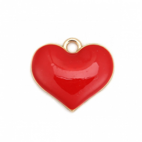 Pendentifs médaillons émaillés CŒUR ROUGE  18 mm base doré