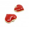 Pendentifs médaillons émaillés CŒUR ROUGE  18 mm base doré