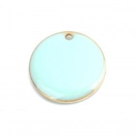 Sequins résine style émaillés rond Bleu Pastel 16 mm sur une base en métal dore
