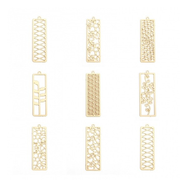 Estampes Pendentifs Rectangle Multi Fleurs 47mm métal finition Doré