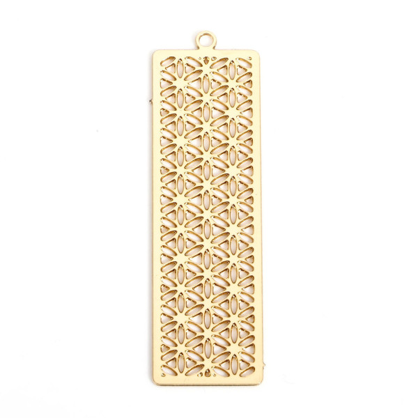 Estampes Pendentifs Rectangle Multi Fleurs 47mm métal finition Doré