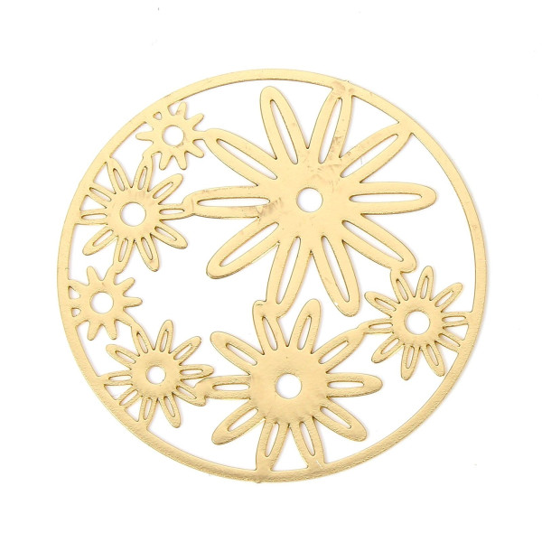 Estampes Pendentifs Fleurs dans Cercle 35mm métal finition Doré