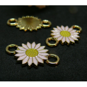 Connecteurs Marguerite résine émaillé 13mm Rose pale base doré