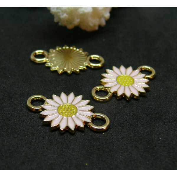 Connecteurs Marguerite résine émaillé 13mm Rose pale base doré