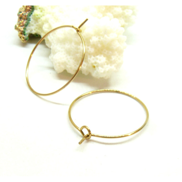 Boucles d'oreille, Créoles Tiges 40mm, Acier Inoxydable Chirurgical 316L, finition Doré Placage Ionique