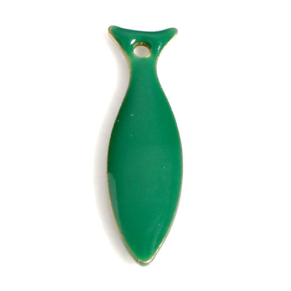 Pendentifs Poisson Sardine 15mm Résine Émaillée Vert Foncé Métal Placage Doré