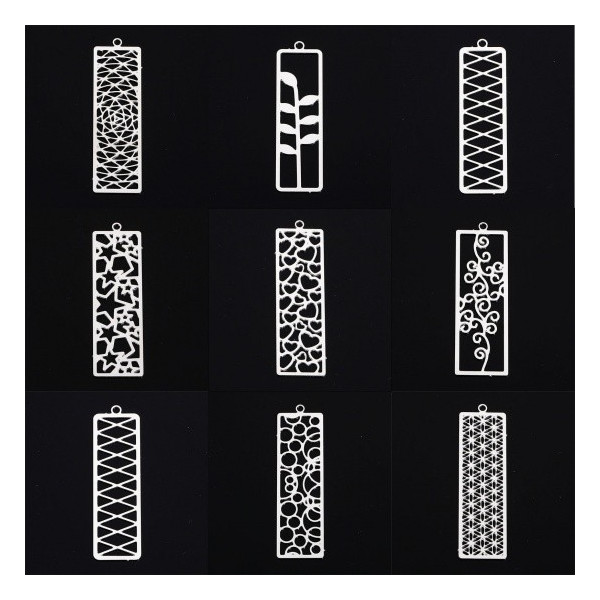 Estampes Pendentifs Rectangle avec Multi cercle 47mm métal finition Argent Platine