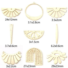 Pendentifs  forme géométrique, Demi Soleil, Eventail 24m en Cuivre strié finition Doré 18KT  pour création de bijoux raffinés