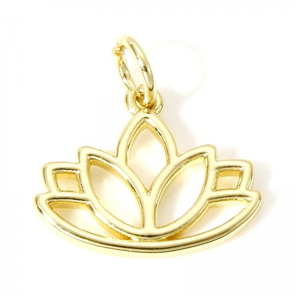 Pendentif avec anneau Fleur de lotus 15mm en Cuivre finition Doré 18KT pour création de bijoux raffinés