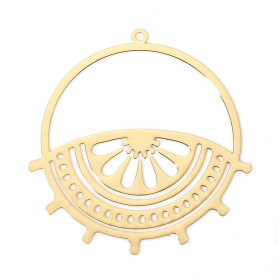 Estampes Pendentifs Fleur dans Cercle 38mm – Métal Doré
