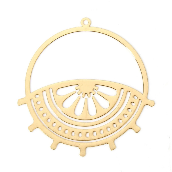 Estampes Pendentifs Fleur dans Cercle 38mm – Métal Doré