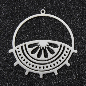 Estampes Pendentifs Fleur dans Cercle 38mm métal finition Argenté