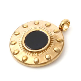 Pendentif Géométrique  en Acier Inoxydable 304 et résine Noire 15mm finition Doré