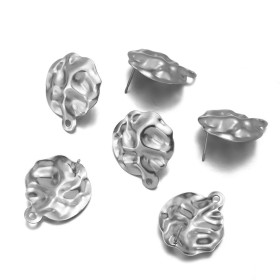 Supports de Boucle d'oreille Puce forme géométrique martelée 14mm avec trou d'attache ACIER INOXYDABLE 304