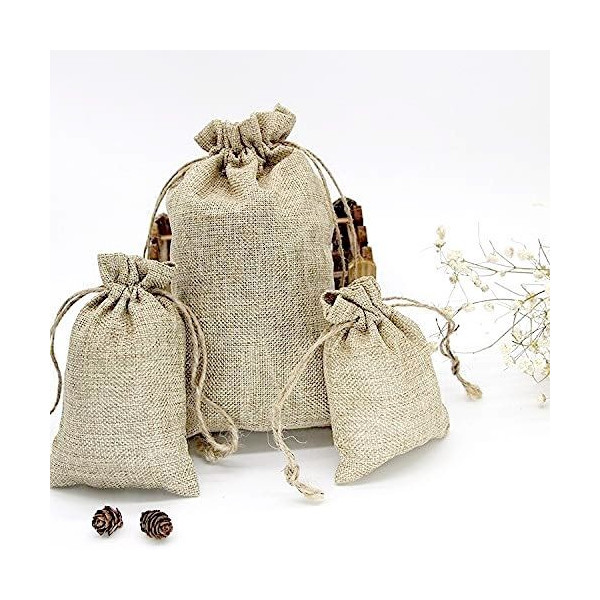 Pochettes cadeaux, pochons en Lin et jute 7 par 9 cm