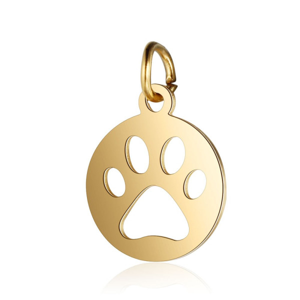 Pendentifs  avec anneau- Médaillon Chien et Chat - 12 mm - Doré en Acier Inoxydable  - pour bijoux raffinés REF 26