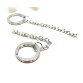 Porte Cles, Porte Clefs 20mm en Acier Inoxydable finition Argent Platine avec Chaine