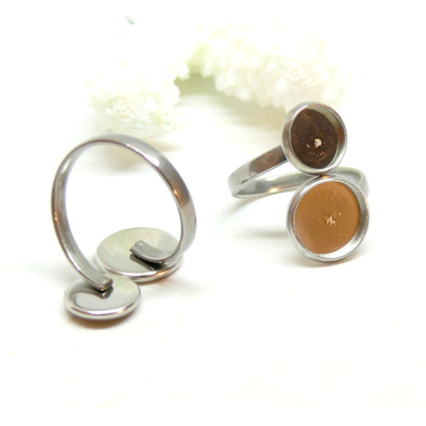 supports de bague double cabochons 8 mm et 10 mm – Acier inoxydable 304 – Finition argentée