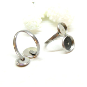 supports de bague double cabochons 8 mm et 10 mm – Acier inoxydable 304 – Finition argentée
