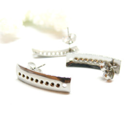 Supports de Boucle d'oreille Puce Rectangle 21mm avec trou d'attache ACIER INOXYDABLE 304 et embouts