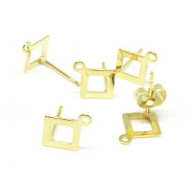 Boucles d'oreille Puce Losange 9.5mm  avec attache en Acier Inoxydable 304 couleur Doré 24KT