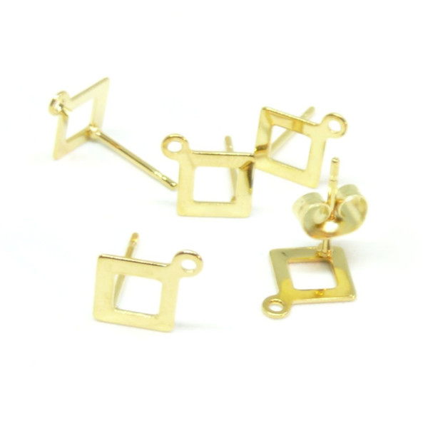 Boucles d'oreille Puce Losange 9.5mm  avec attache en Acier Inoxydable 304 couleur Doré 24KT