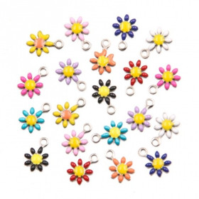 PS11895464 PAX 4 Pendentifs Fleur Marguerite résine émaillé Jaune 7mm en acier Inoxydable 304 finition Argenté