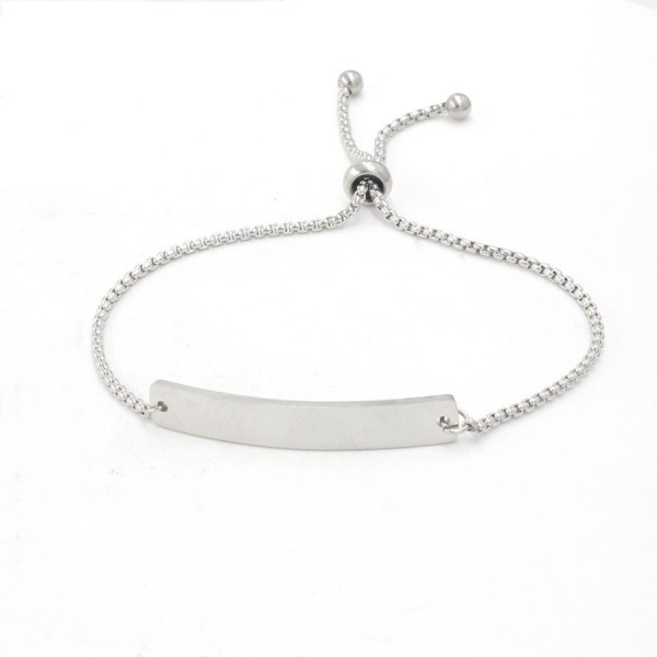 Bracelet réglable maille Paloma avec médaillon Rectangle à personnaliser avec poinçons  Acier Inoxydable 304 Argenté