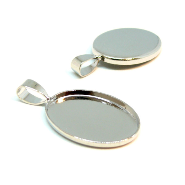 Supports de pendentifs ovales 18 par 25mm attache triangle laiton couleur ARGENT Platine