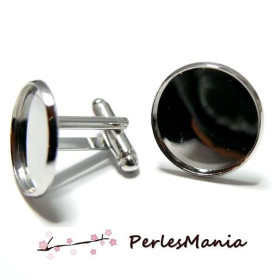 Supports Boutons de manchettes 14mm laiton  couleur Argent Platine