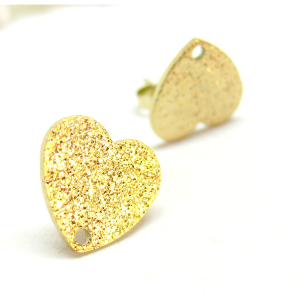 Boucles d'oreilles Puce Coeur Stardust 9mm, Acier Inoxydable finition Doré, Placage IONIQUE