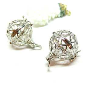 Pendentif Cage Bola Arabesque laiton finition Argent Platine pour Perle Bola en 20mm