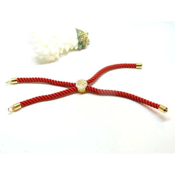 Support bracelet Intercalaire Arbre cordon Nylon ajustable avec accroche  Laiton Doré 18KT Coloris Rouge