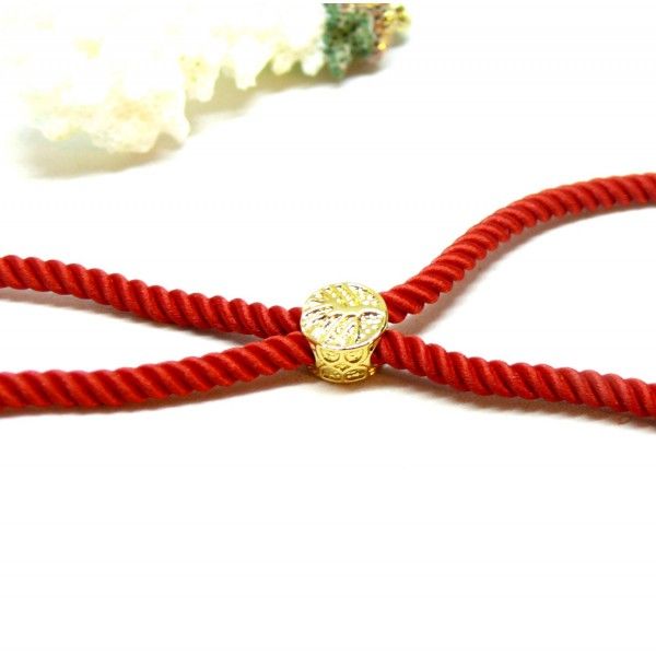 Support bracelet Intercalaire Arbre cordon Nylon ajustable avec accroche  Laiton Doré 18KT Coloris Rouge