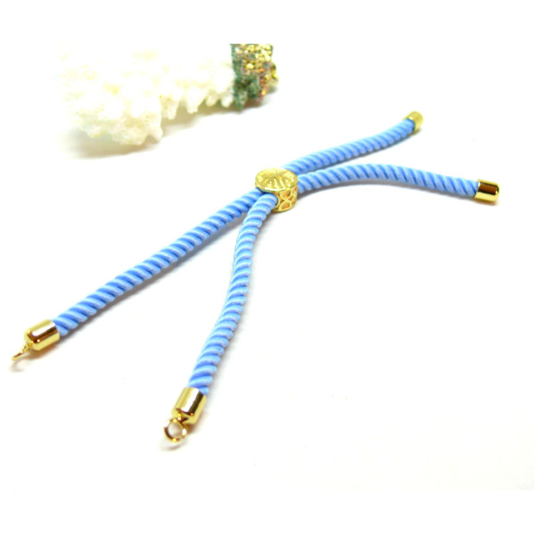 Support bracelet Intercalaire Arbre cordon Nylon ajustable avec accroche  Laiton Doré 18KT Coloris Bleu Ciel