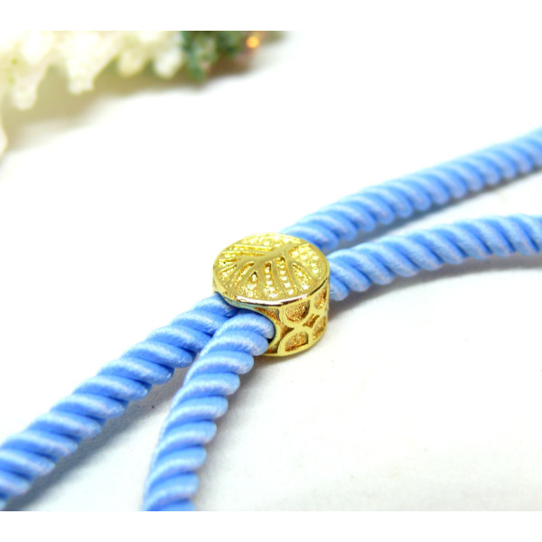 Support bracelet Intercalaire Arbre cordon Nylon ajustable avec accroche  Laiton Doré 18KT Coloris Bleu Ciel