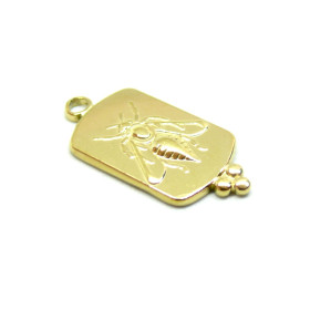 Pendentif Rectangle Royal avec Abeille 29mm en acier Inoxydable finition Doré 18KT