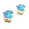 Perles intercalaire Cloisonné résine style émaillés Biface Fleur de lotus 13mm sur une base en métal Argenté