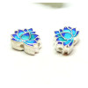 Perles intercalaire Cloisonné résine style émaillés Biface Fleur de lotus 13mm sur une base en métal Argenté